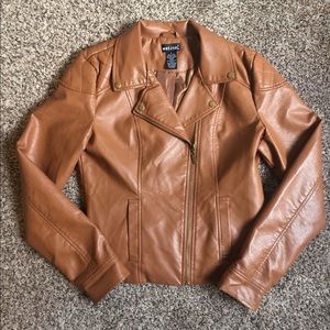 Wet Seal Moto tan peplum faux leather  Lg nwot